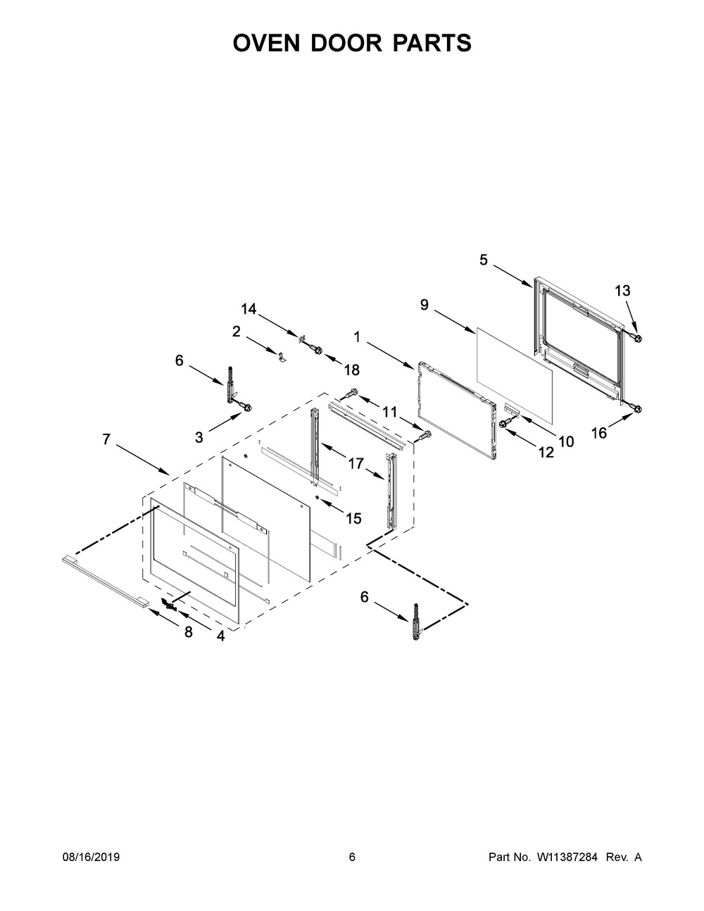 Oven Door Parts Diagram and Parts List for WOCA7EC0HN03  Whirlpool Microwave Oven Combo