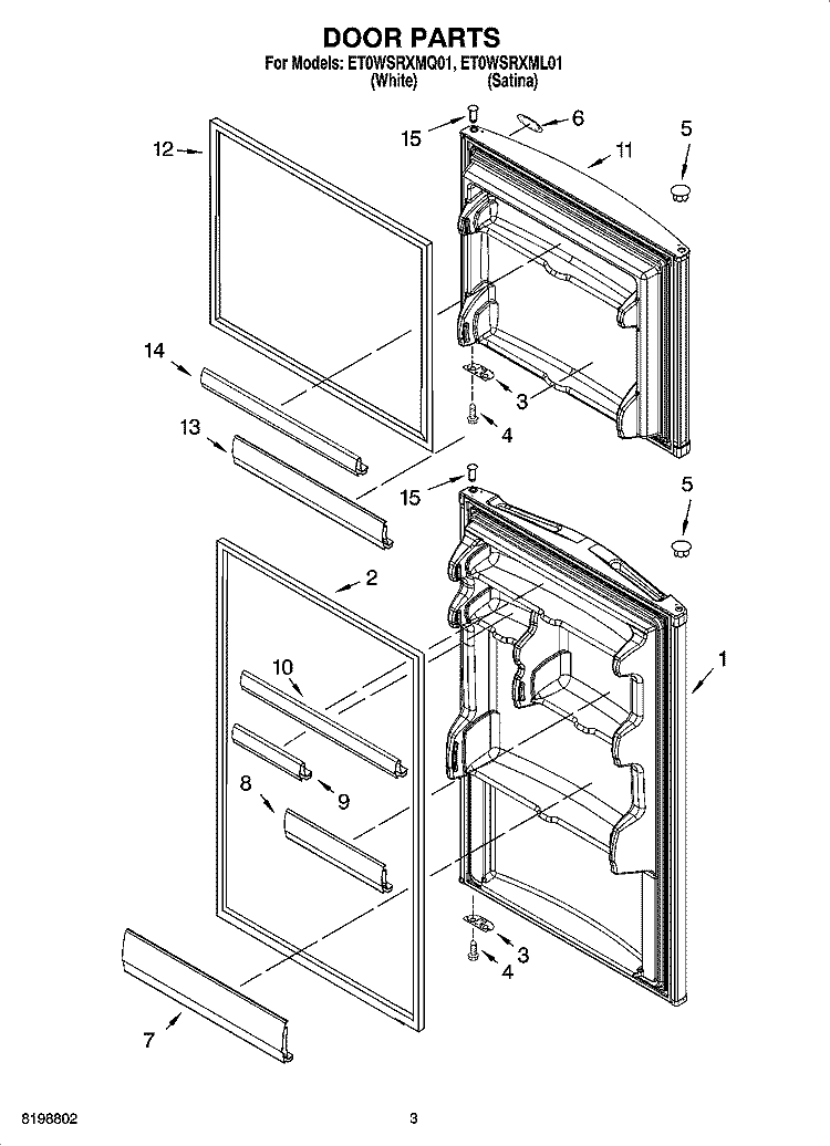 DOOR PARTS Diagram and Parts List for ET0WSRXMQ01  Whirlpool Refrigerator