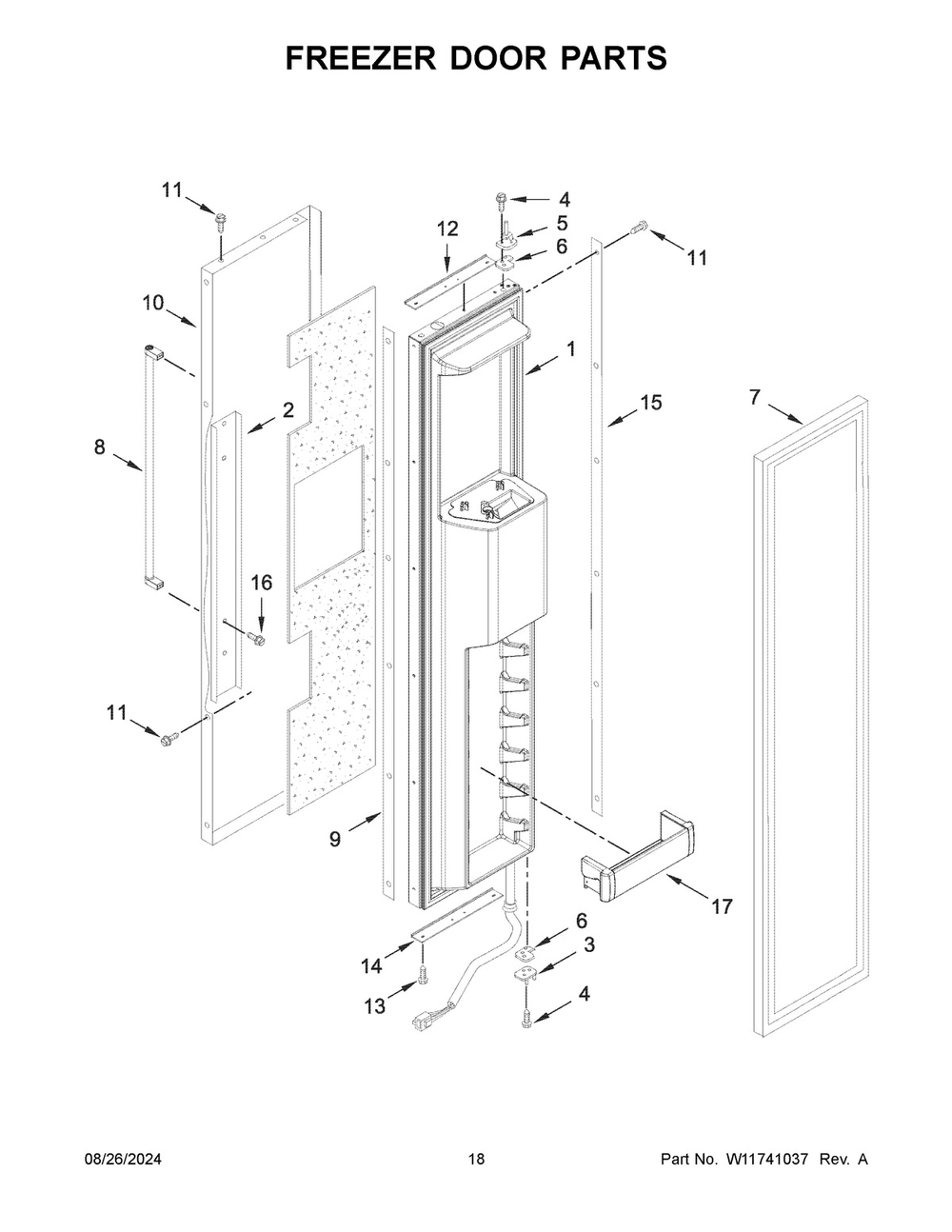 10 - Freezer Door Parts Diagram and Parts List for KBSD706MPS01  Whirlpool Refrigerator