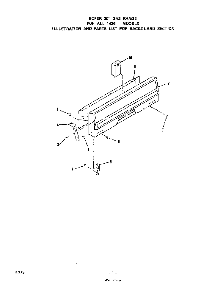 Backguard Diagram and Parts List for 1436*1A  Roper Range