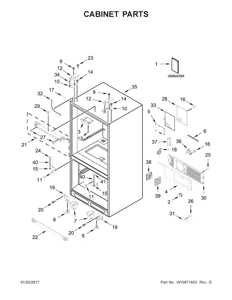 Cabinet Parts Diagram and Parts List for WRF993FIFM00  Whirlpool Refrigerator