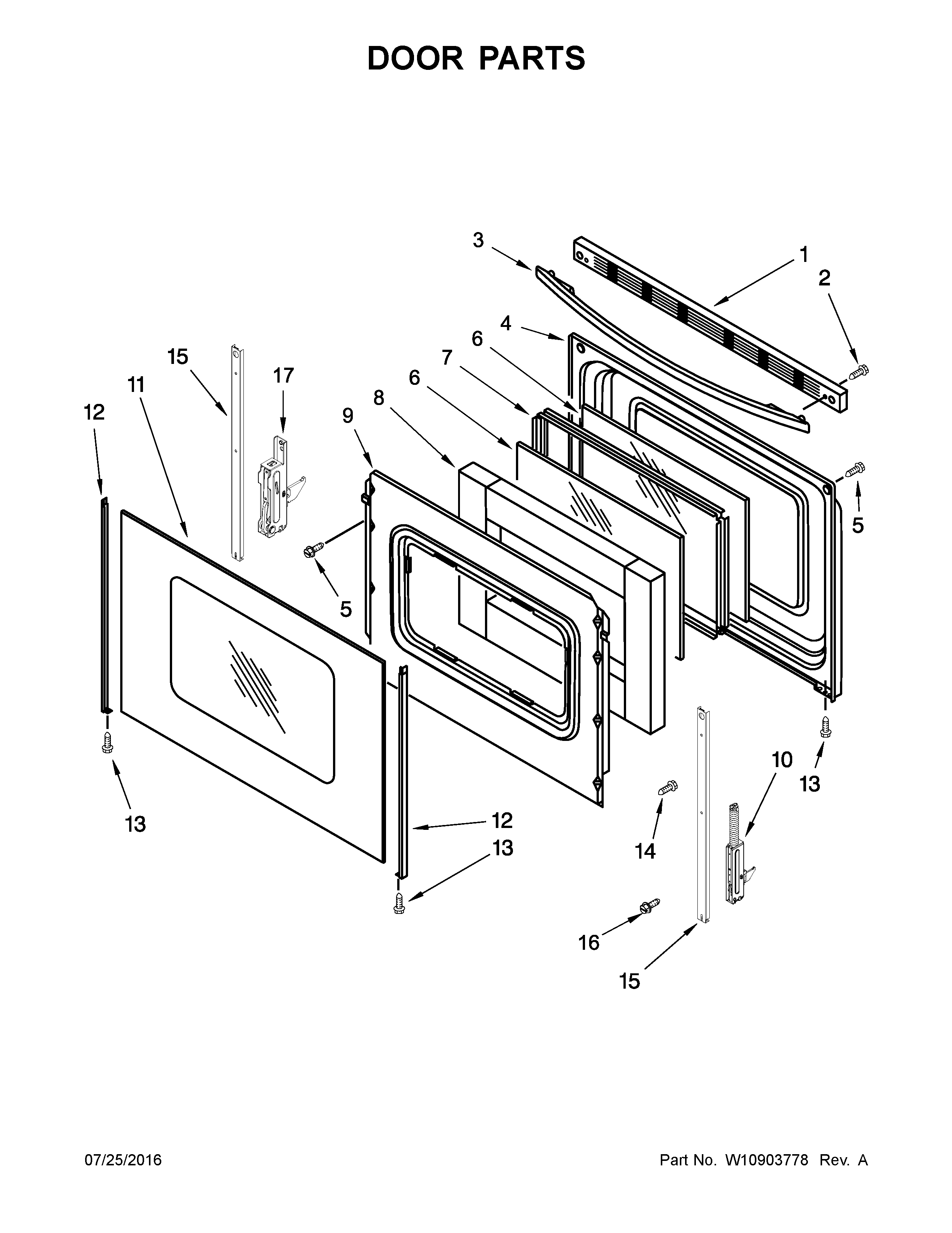 Door Parts Diagram and Parts List for IGS505DS1  Whirlpool Range