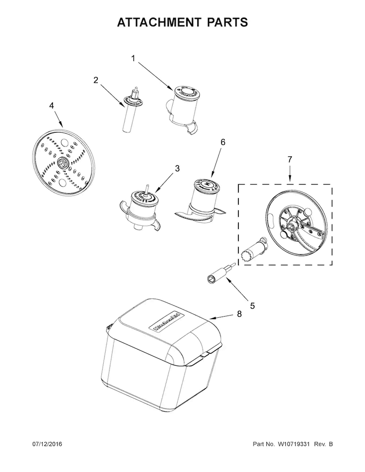 Attachment Parts Diagram and Parts List for KFP1133QG0  KitchenAid Food Processor