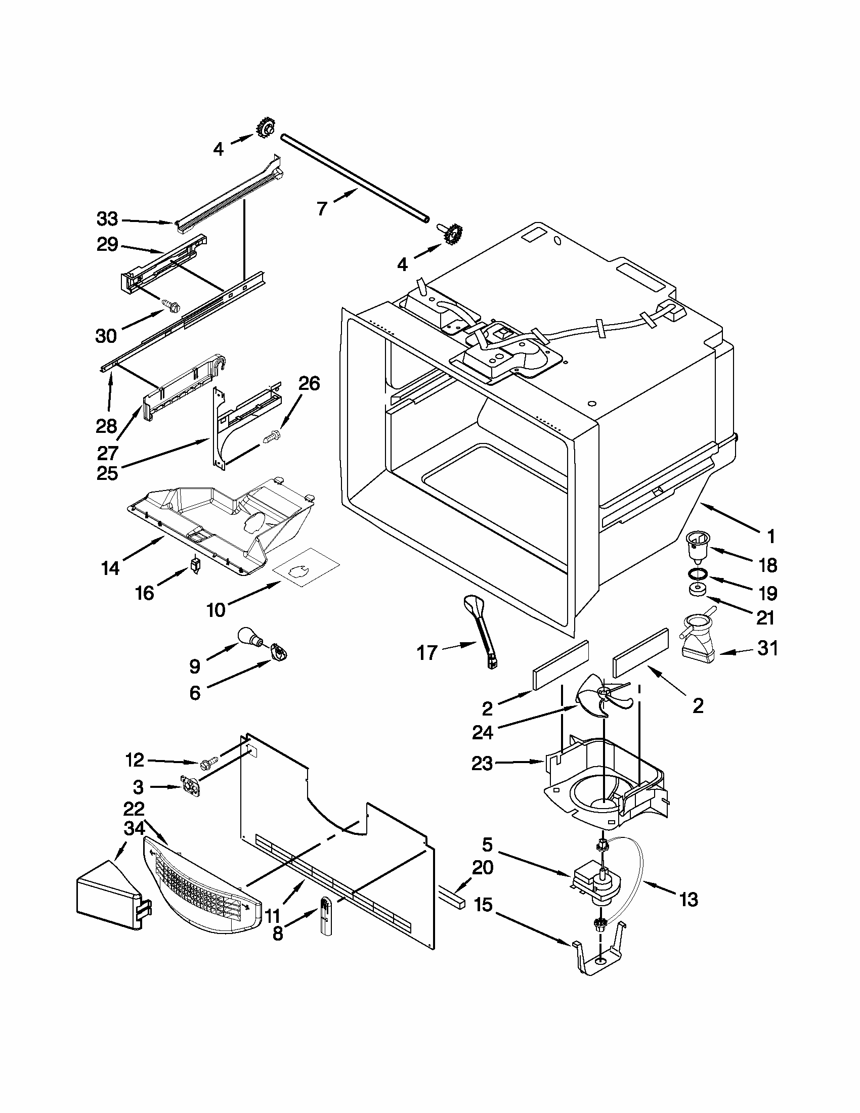 Freezer Liner Parts Diagram and Parts List for 59679223015  Kenmore Refrigerator
