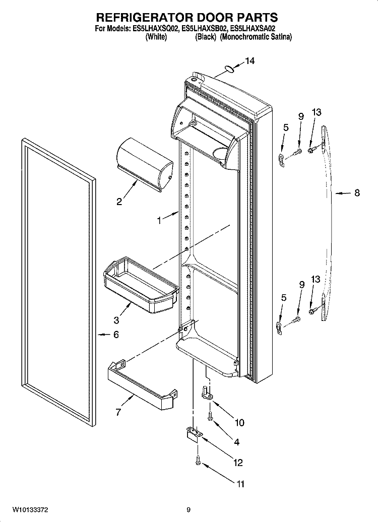 REFRIGERATOR DOOR PARTS Diagram and Parts List for ES5LHAXSA02  Whirlpool Refrigerator