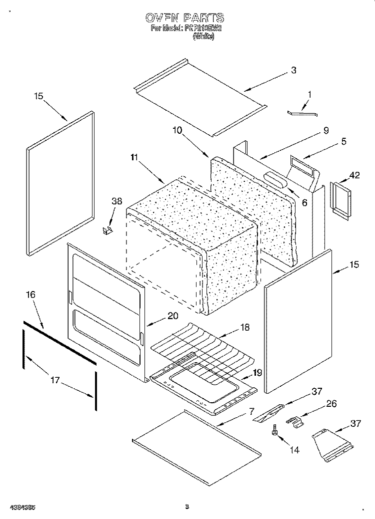 OVEN, LITERATURE Diagram and Parts List for FGP210EW2  Roper Range