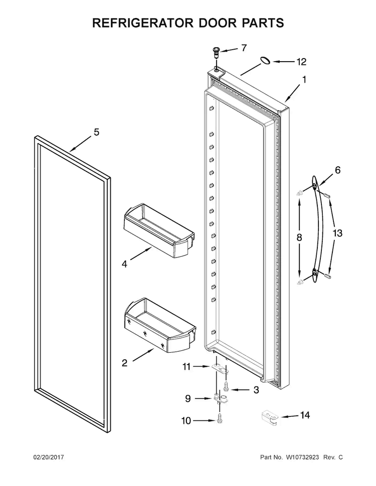 Refrigerator Door Parts Diagram and Parts List for WRS586FLDM00  Whirlpool Refrigerator