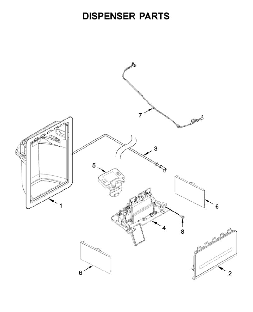 Dispenser Parts Diagram and Parts List for WRS315SDHB02  Whirlpool Refrigerator