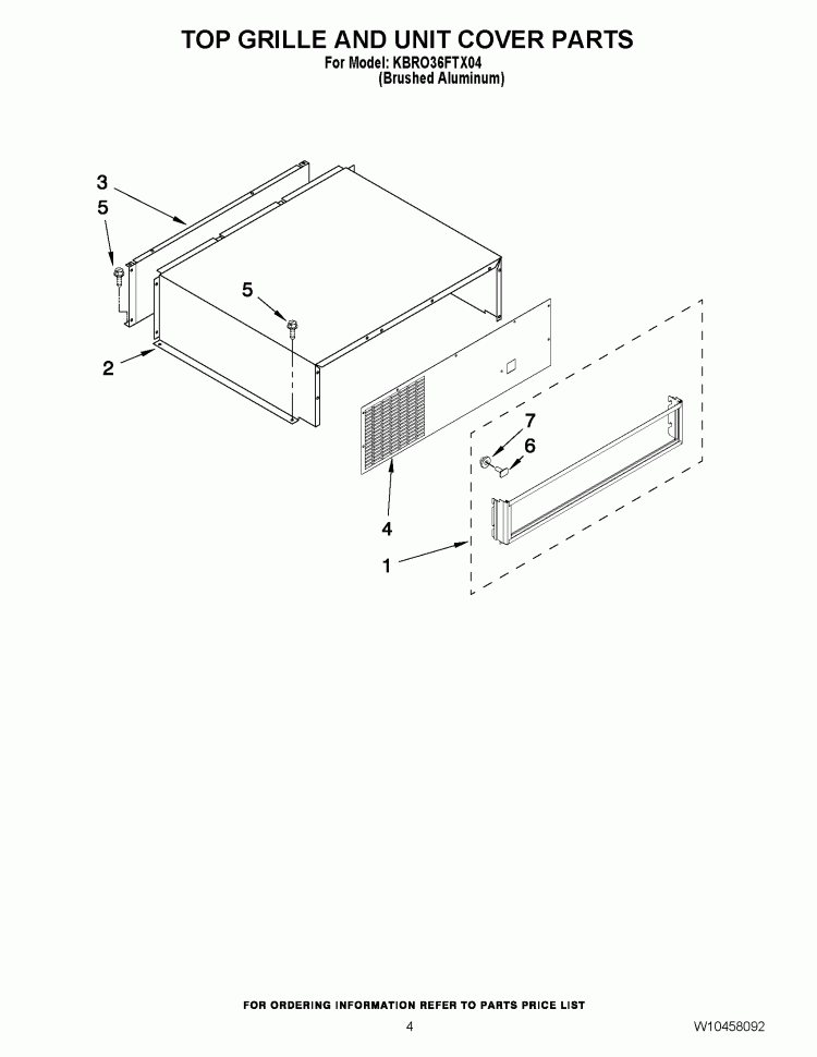 TOP GRILLE AND UNIT COVER PARTS Diagram and Parts List for KBRO36FTX04  KitchenAid Refrigerator