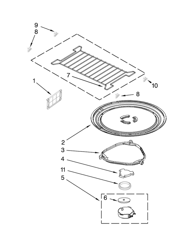 Turntable Parts Diagram and Parts List for WMH53520CW0  Whirlpool Microwave