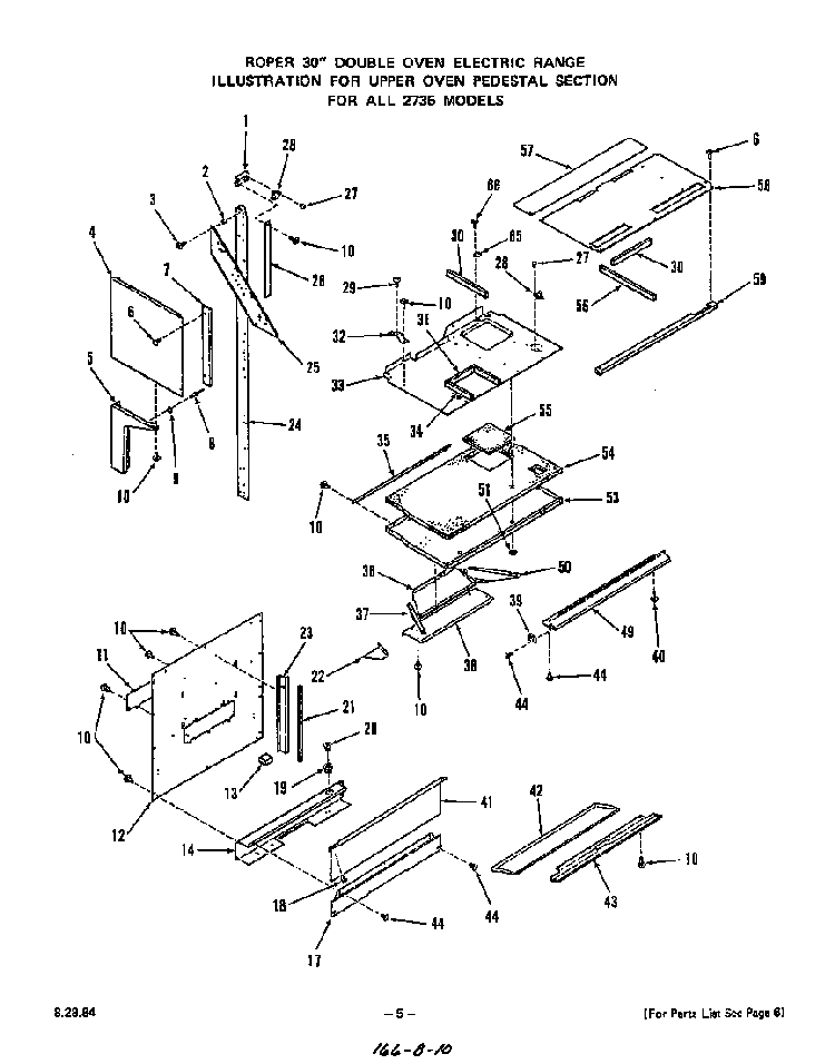 Upper Oven Pedestal Diagram and Parts List for 2735*0A  Roper Range
