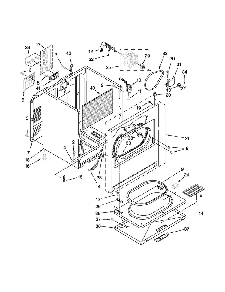 Cabinet Parts Diagram and Parts List for 7EWED1705YM1  Whirlpool Dryer