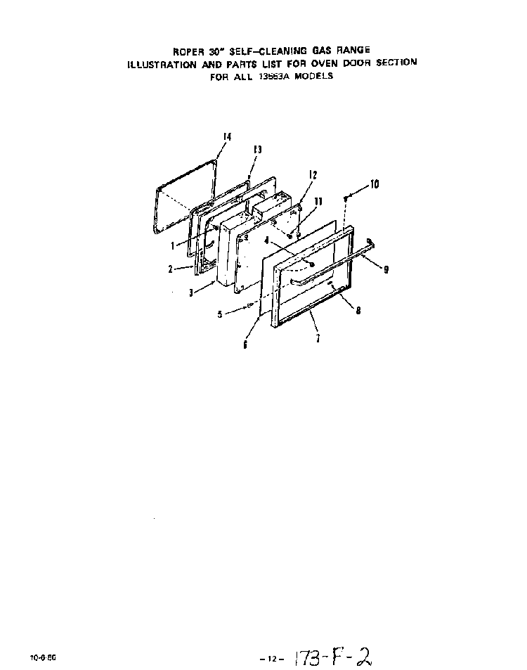 Oven Door Diagram and Parts List for 1355*3A  Roper Range