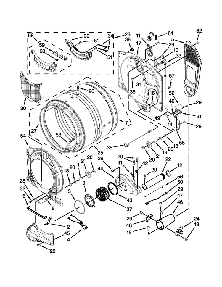 Bulkhead Parts Diagram and Parts List for BSG17CCANA0  Whirlpool Dryer