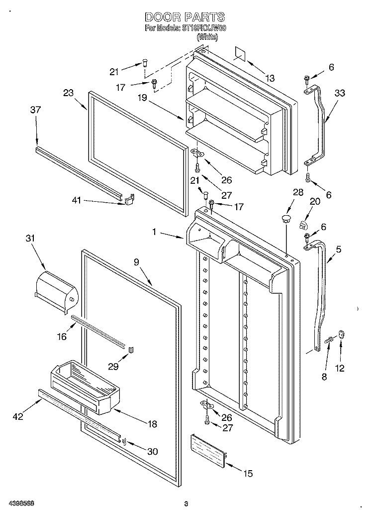 DOOR Diagram and Parts List for ST18PKXJW00  Whirlpool Refrigerator