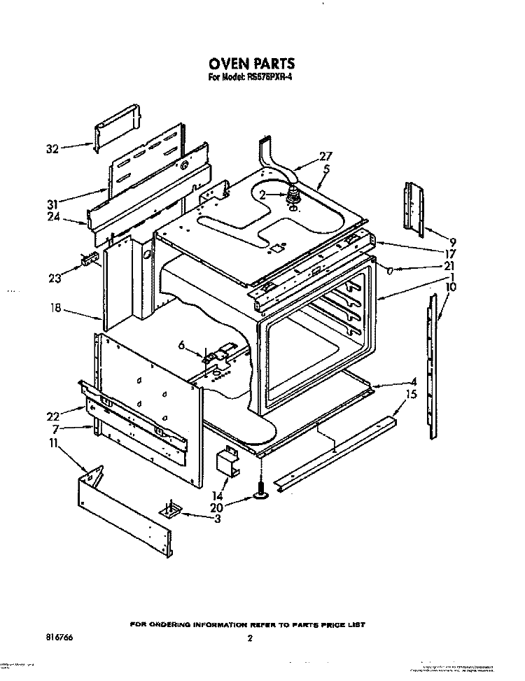 OVEN Diagram and Parts List for RS575PXR4  Whirlpool Range