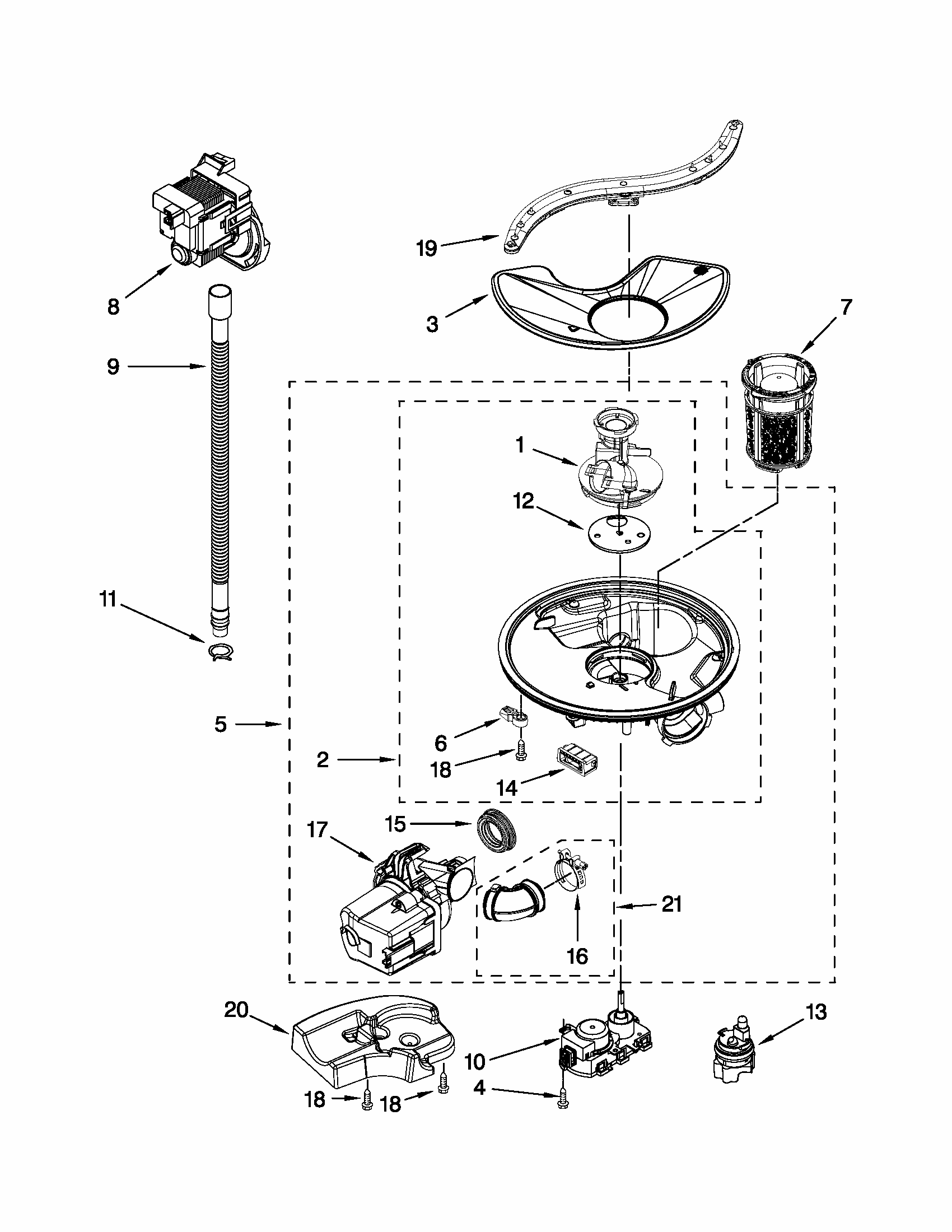 Pump And Motor Parts Diagram and Parts List for 66513252K110  Kenmore Dishwasher
