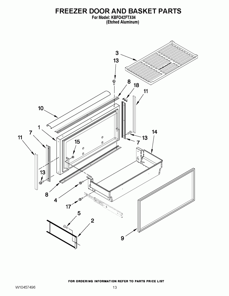 FREEZER DOOR AND BASKET PARTS Diagram and Parts List for KBFO42FTX04  KitchenAid Refrigerator