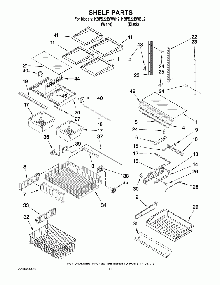 SHELF PARTS Diagram and Parts List for KBFS22EWBL2  KitchenAid Refrigerator