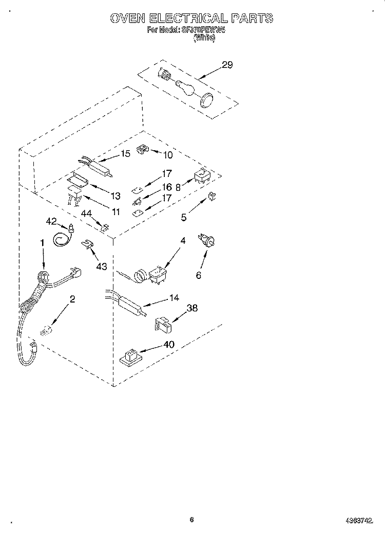 OVEN ELECTRICAL, LITERATURE Diagram and Parts List for SF370PEWW5  Whirlpool Range