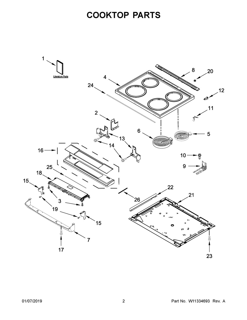 Cooktop Parts Diagram and Parts List for WEE510SAGS1  Whirlpool Range