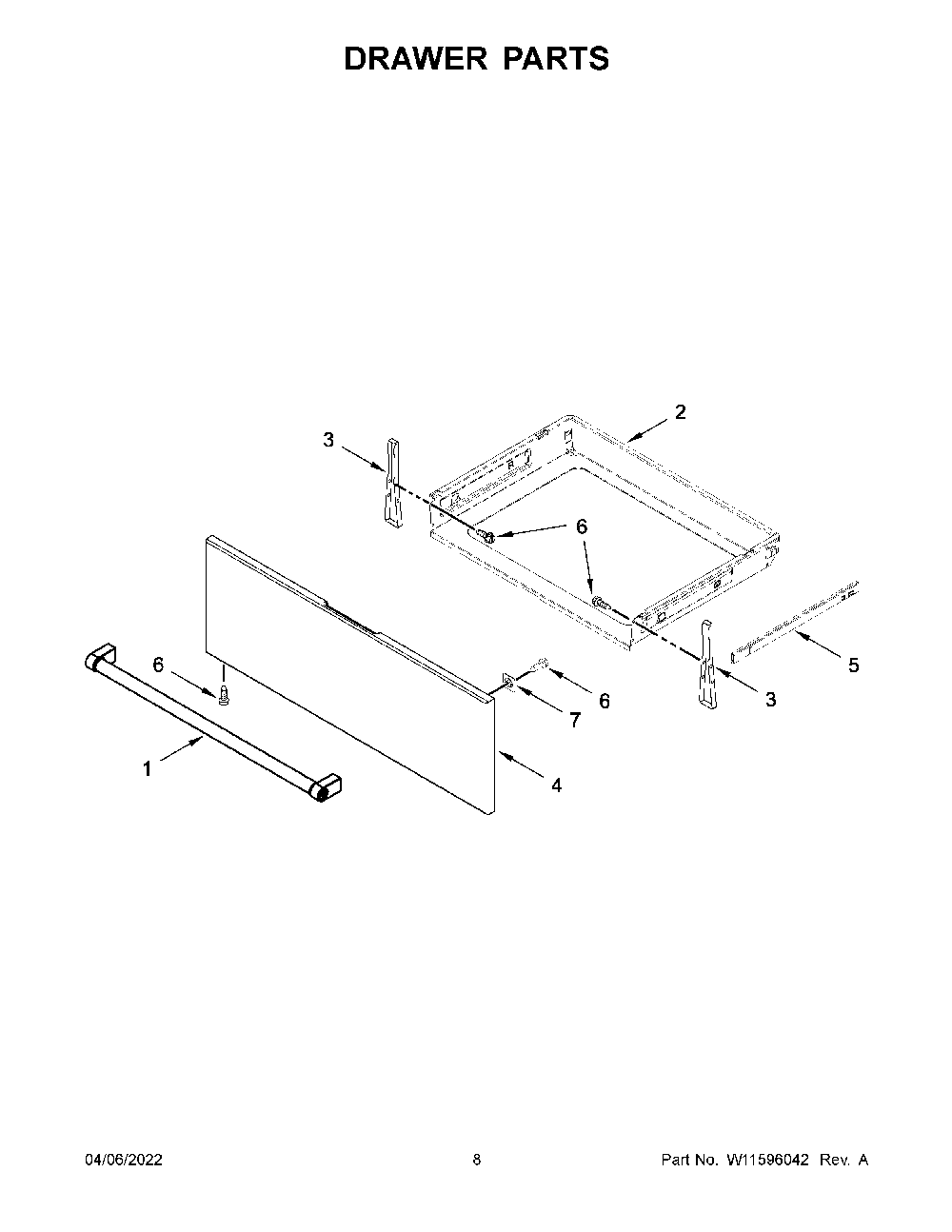 Drawer Parts Diagram and Parts List for YKSEG700ESS6  KitchenAid Range