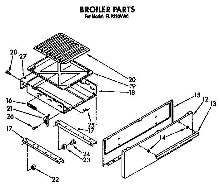 Broiler Diagram and Parts List for FGP320VN0  Roper Range