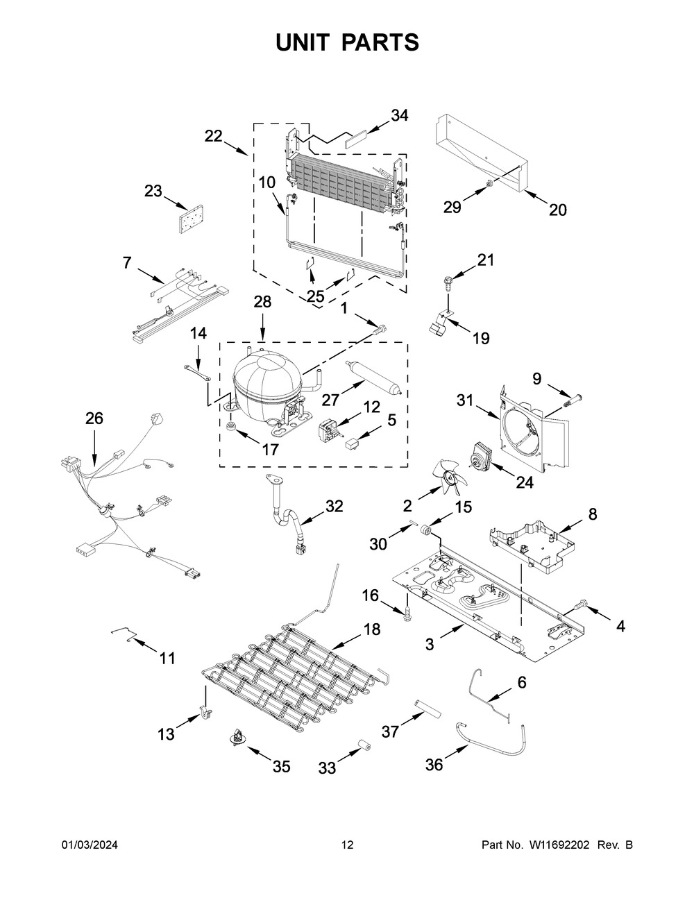 Unit Parts Diagram and Parts List for WRF535SWHZ11  Whirlpool Refrigerator