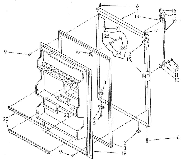 Refrigerator Door Diagram and Parts List for ET18NKXSF02  Whirlpool Refrigerator