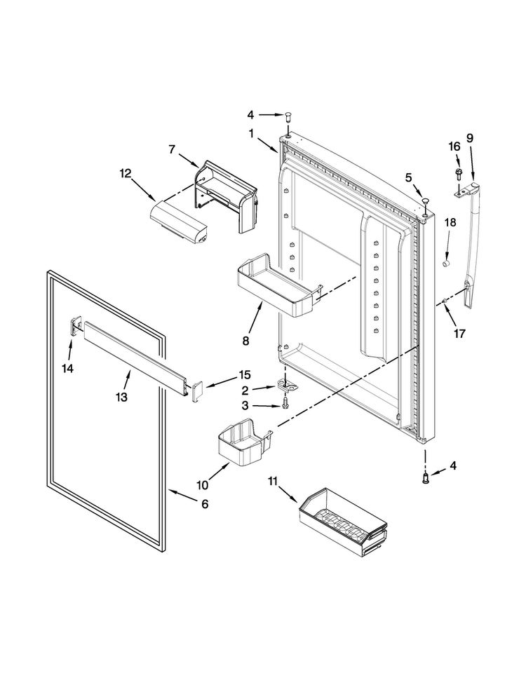 Refrigerator Door Parts Diagram and Parts List for WRT371SZBW01  Whirlpool Refrigerator