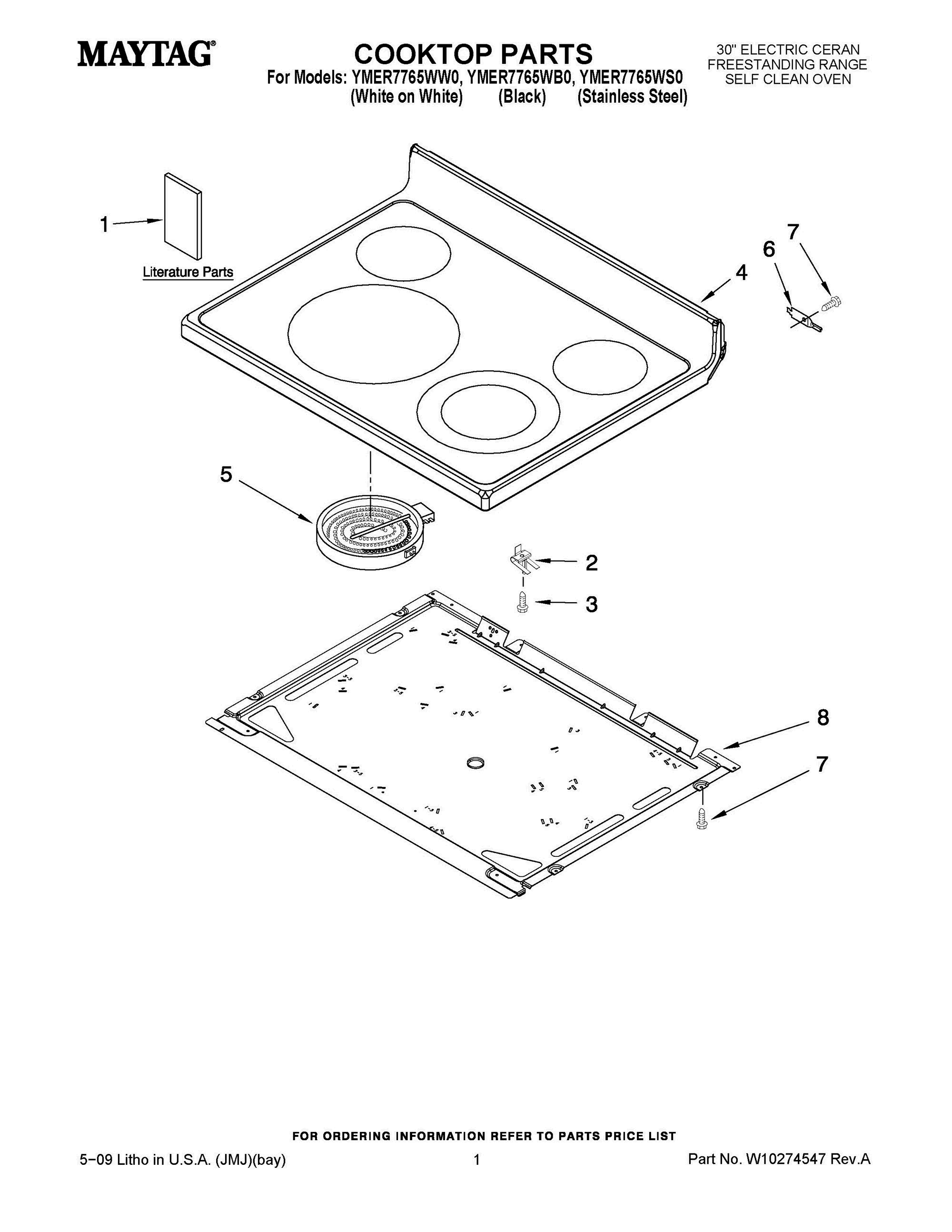 01 - COOKTOP PARTS Diagram and Parts List for YMER7765WS0  Whirlpool Range