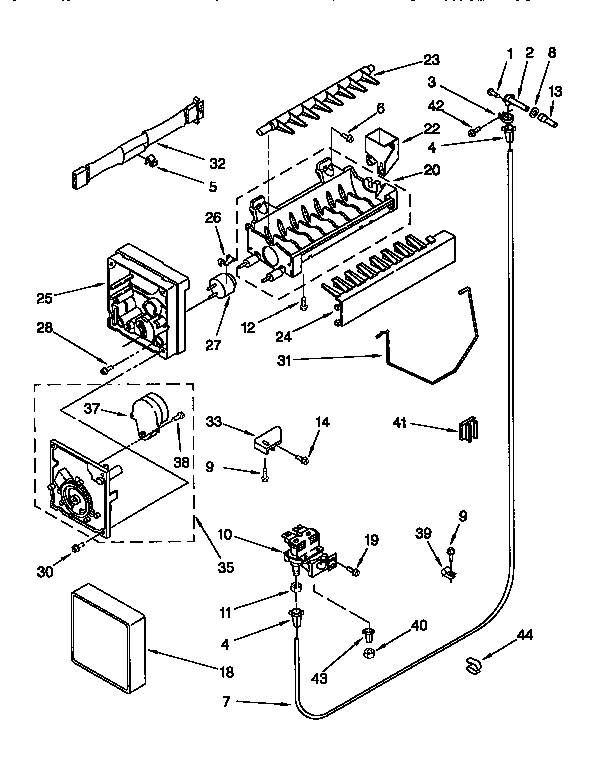 Icemaker Diagram and Parts List for ET22DQLB00  Whirlpool Refrigerator