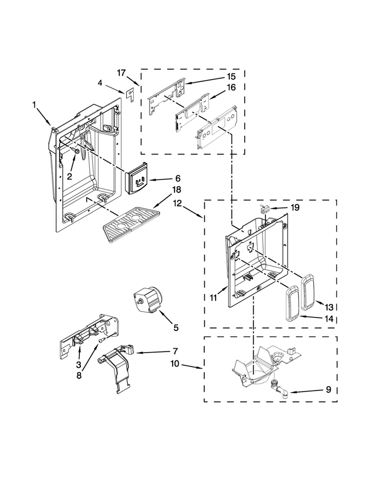 Dispenser Parts Diagram and Parts List for KBSD606ESS00  KitchenAid Refrigerator