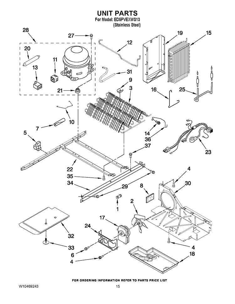 UNIT PARTS Diagram and Parts List for ED5PVEXWS13  Whirlpool Refrigerator