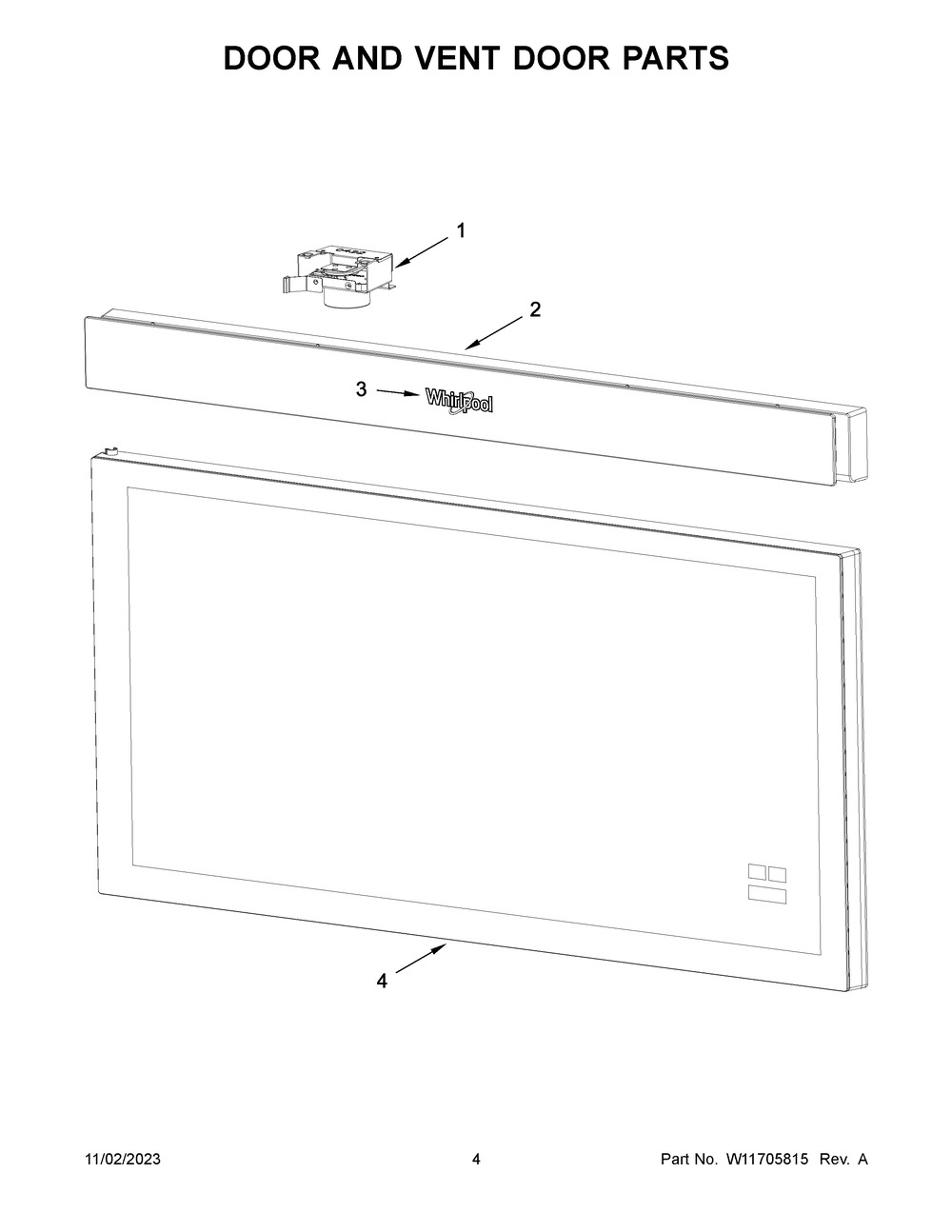 Door And Vent Door Parts Diagram and Parts List for YWMMF5930PW00  Whirlpool Microwave
