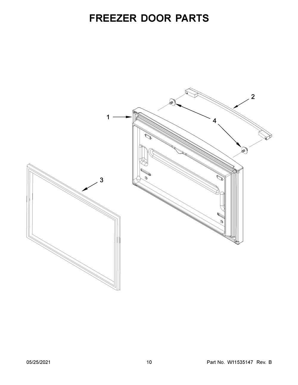 Freezer Door Parts Diagram and Parts List for WRFA32SMHZ05  Whirlpool Refrigerator