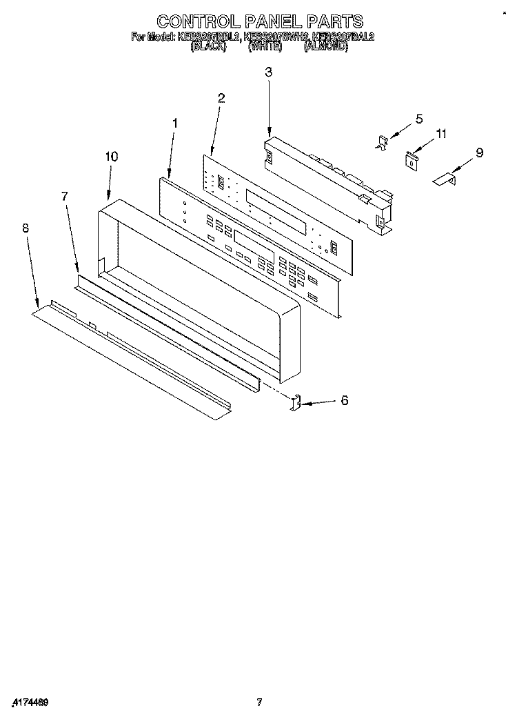 CONTROL PANEL, LITERATURE Diagram and Parts List for KEBS207BAL2  KitchenAid Wall Oven