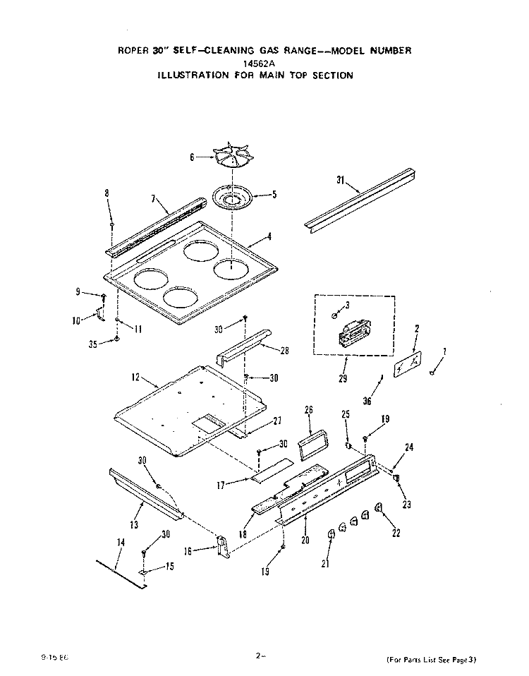 POWER LOCK Diagram and Parts List for 1456W2A  Roper Range
