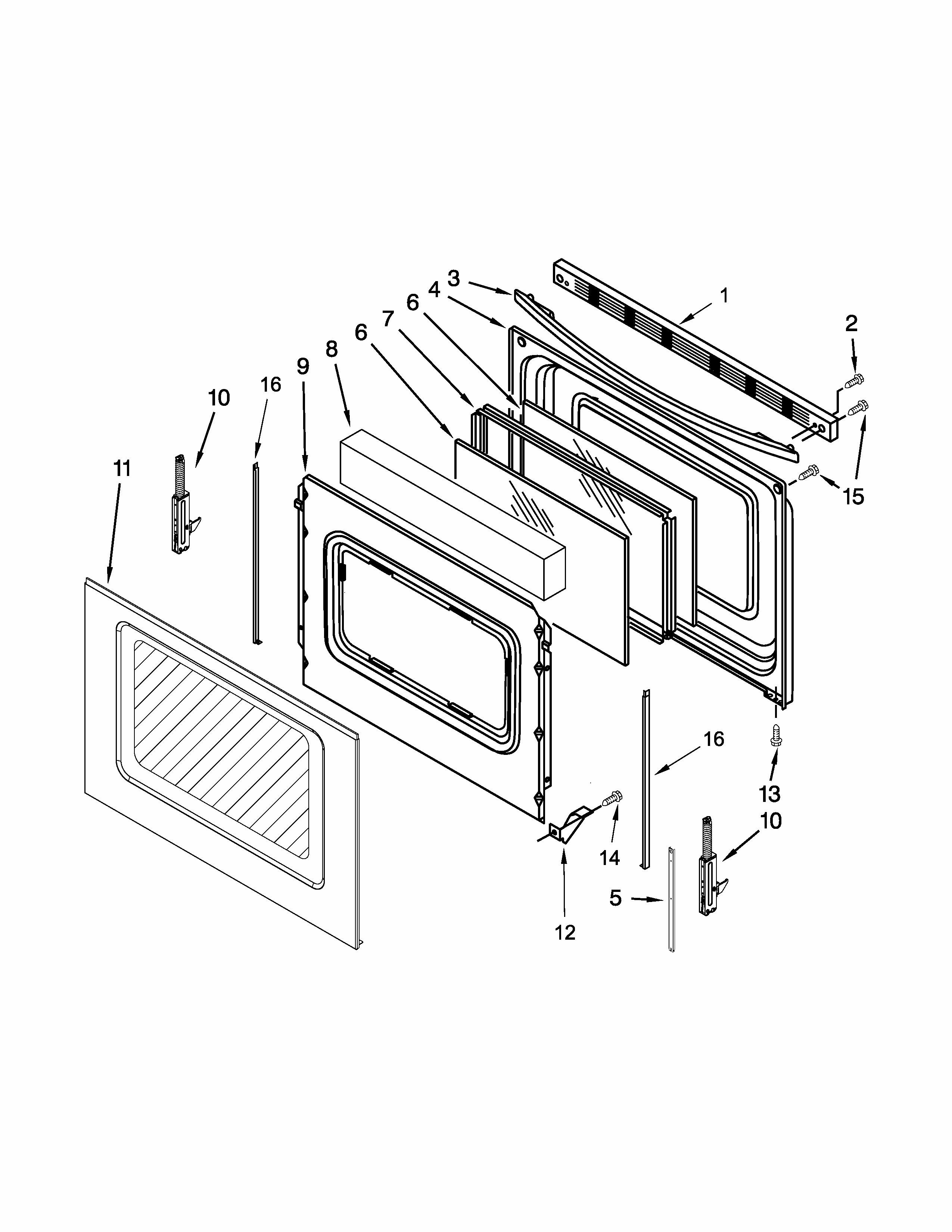 Door Parts Diagram and Parts List for IES505DS0  Whirlpool Range
