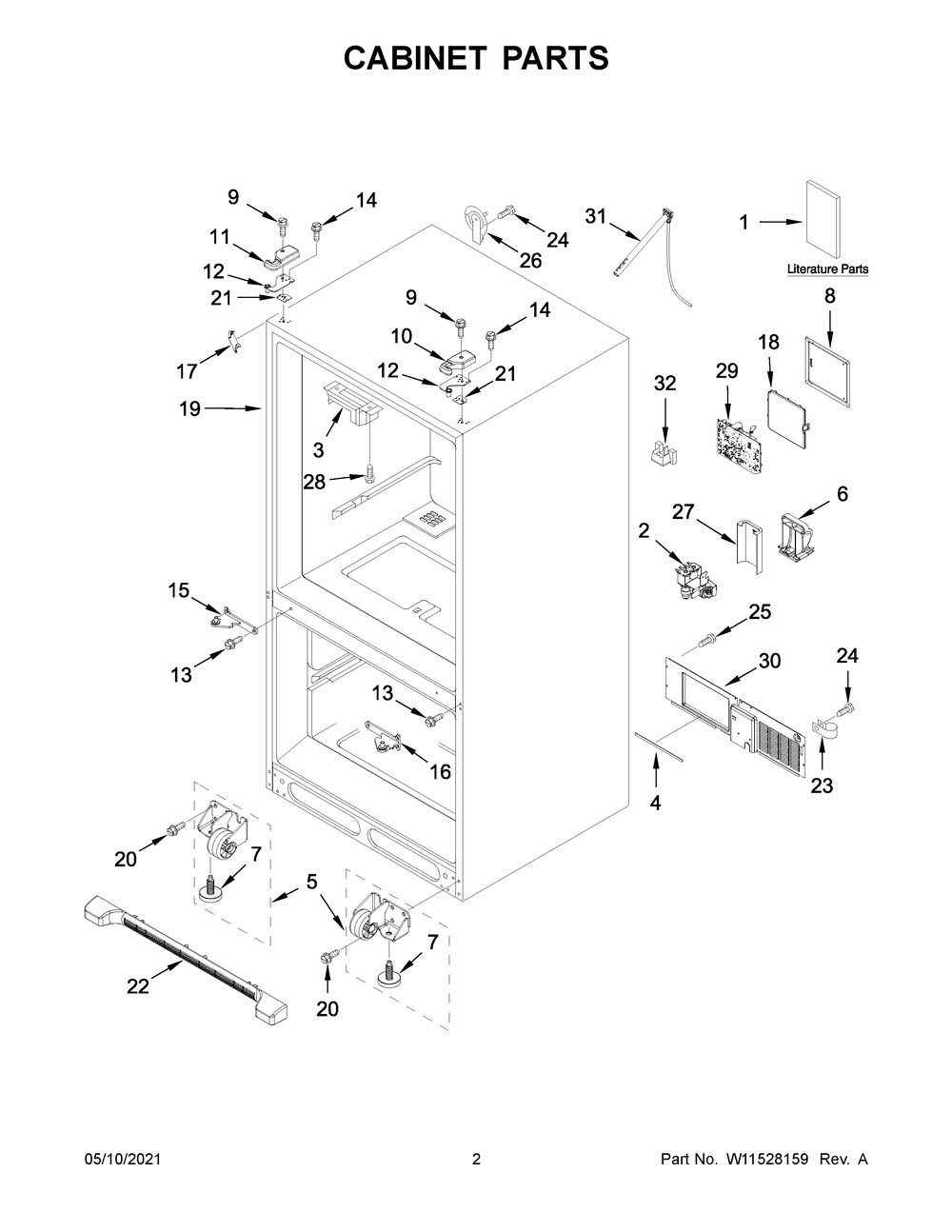 Cabinet Parts Diagram and Parts List for WRF540CWHV02  Whirlpool Refrigerator
