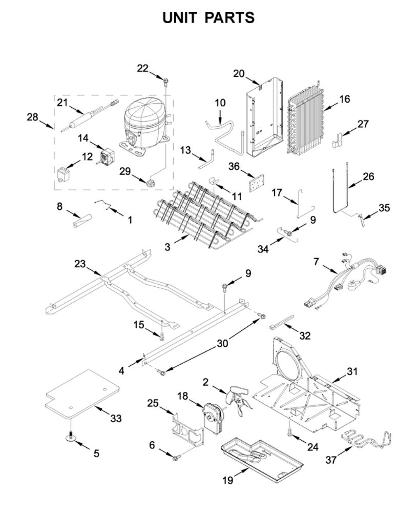 Unit Parts Diagram and Parts List for WRSA15SNHZ01  Whirlpool Refrigerator