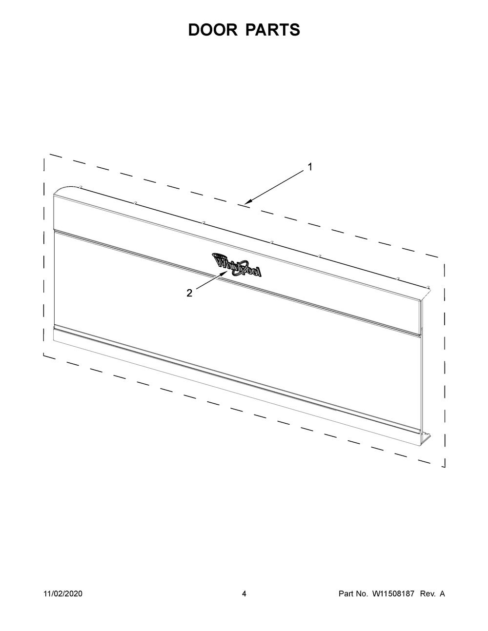 Door Parts Diagram and Parts List for WML55011HS6  Whirlpool Microwave Oven Combo