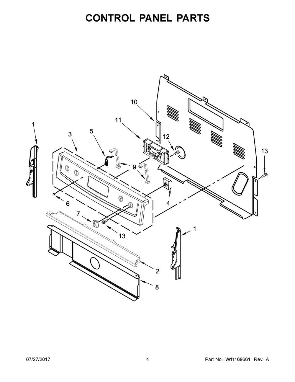 Control Panel Parts Diagram and Parts List for IES426AS1  Whirlpool Range