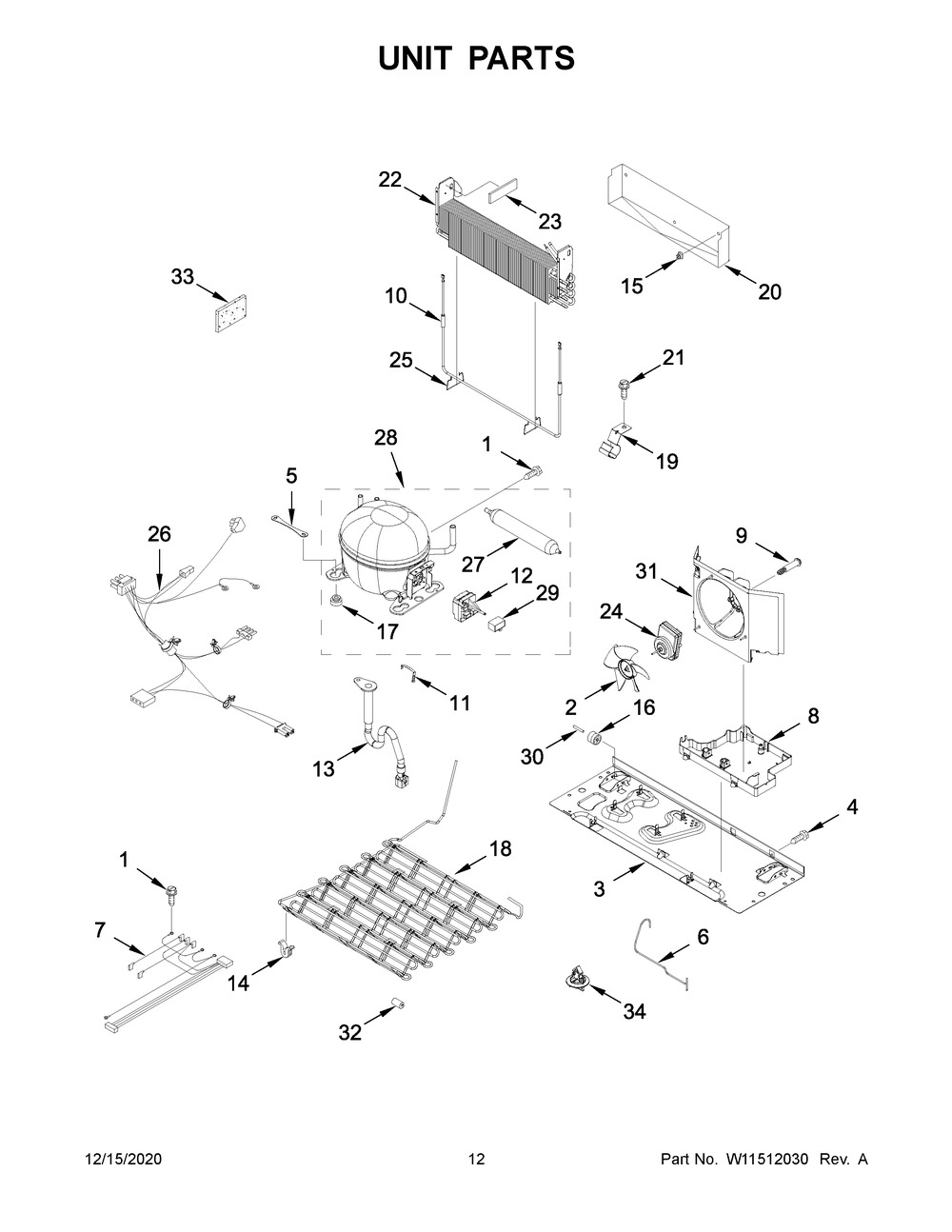 Unit Parts Diagram and Parts List for MBF1958FEZ05  Whirlpool Refrigerator