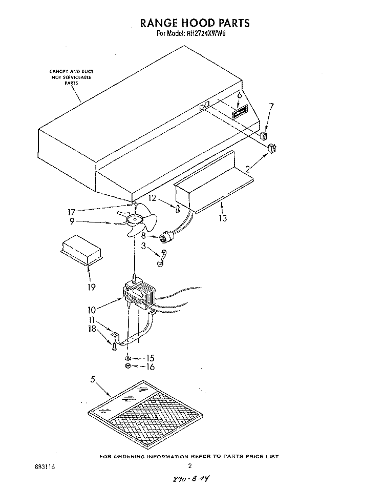 SECTION Diagram and Parts List for RH2724XWW0  Whirlpool Range Hood