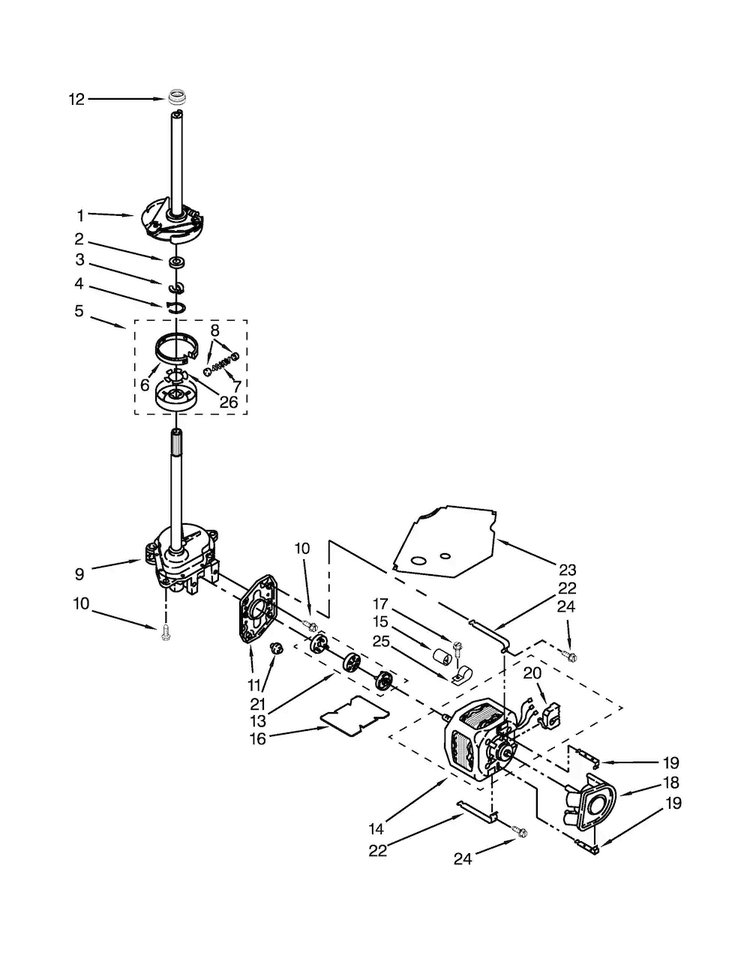 Brake, Clutch, Gearcase, Motor And Pump Parts Diagram and Parts List for 7MWGT3300EQ0  Whirlpool Washer Dryer Combo