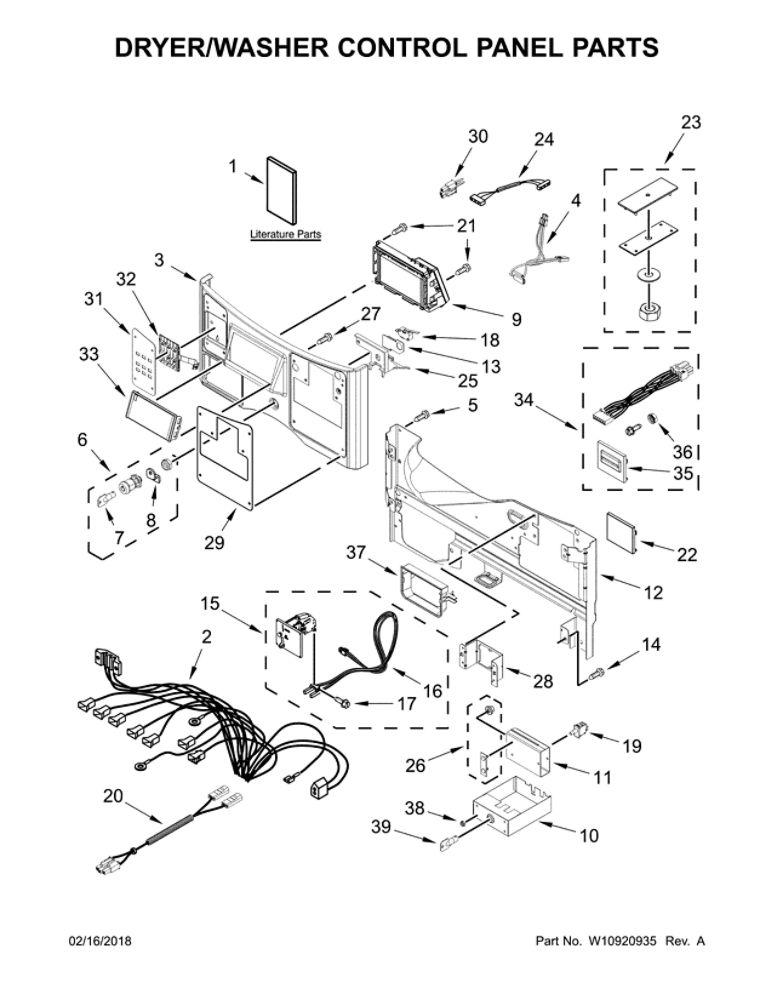 Dryer/Washer Control Panel Parts Diagram and Parts List for CGT9100GQ0  Whirlpool Washer Dryer Combo