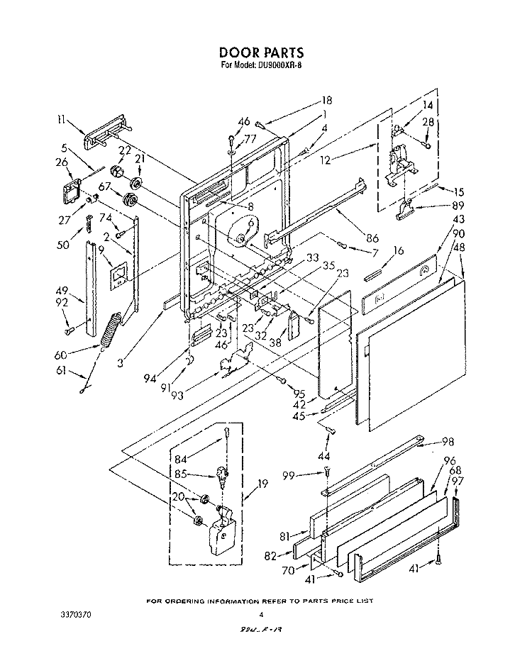 DOOR Diagram and Parts List for DU9000XR8  Whirlpool Dishwasher