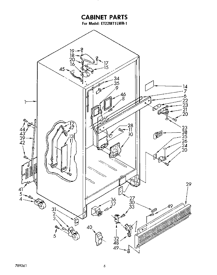 CABINET Diagram and Parts List for ET22MT1LWR1  Whirlpool Refrigerator