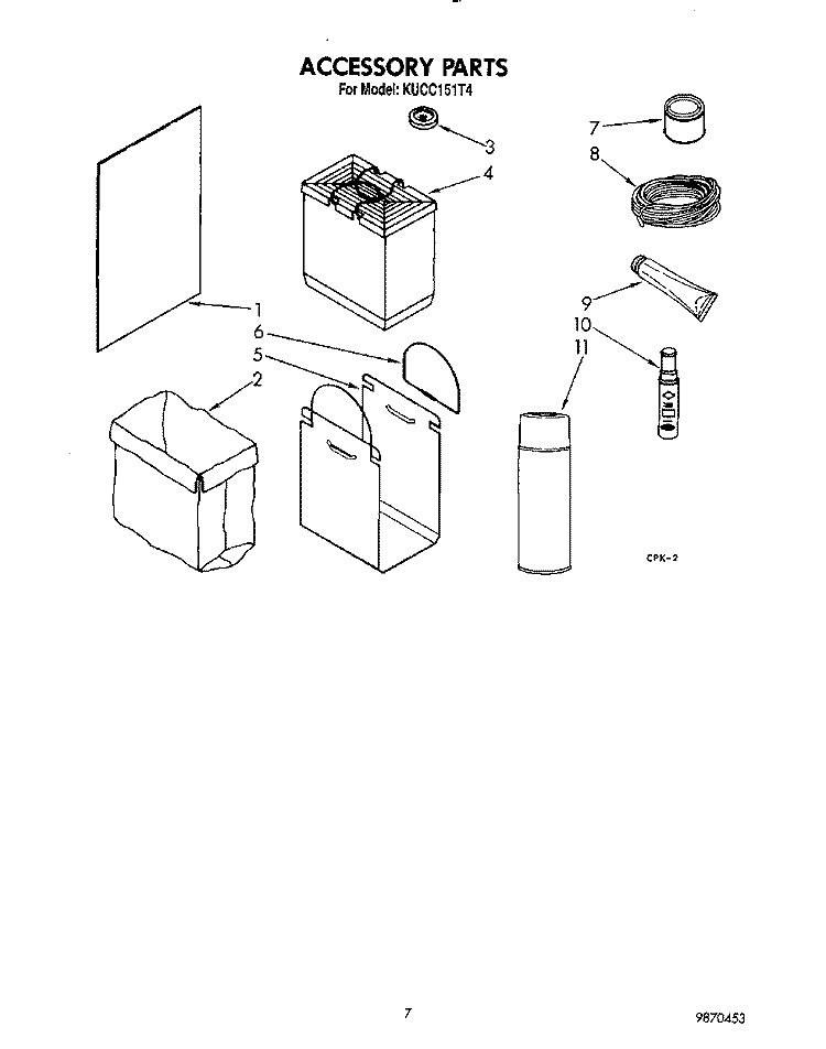 ACCESSORY PARTS Diagram and Parts List for KUCC151T4  KitchenAid Trash Compactor